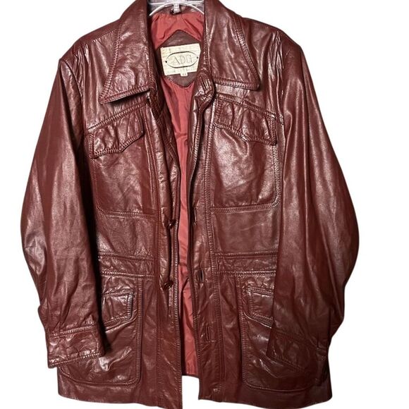 Vintage ADG Men's Red Burgundy Leather Bomber Jacket Size 44 70s 80s